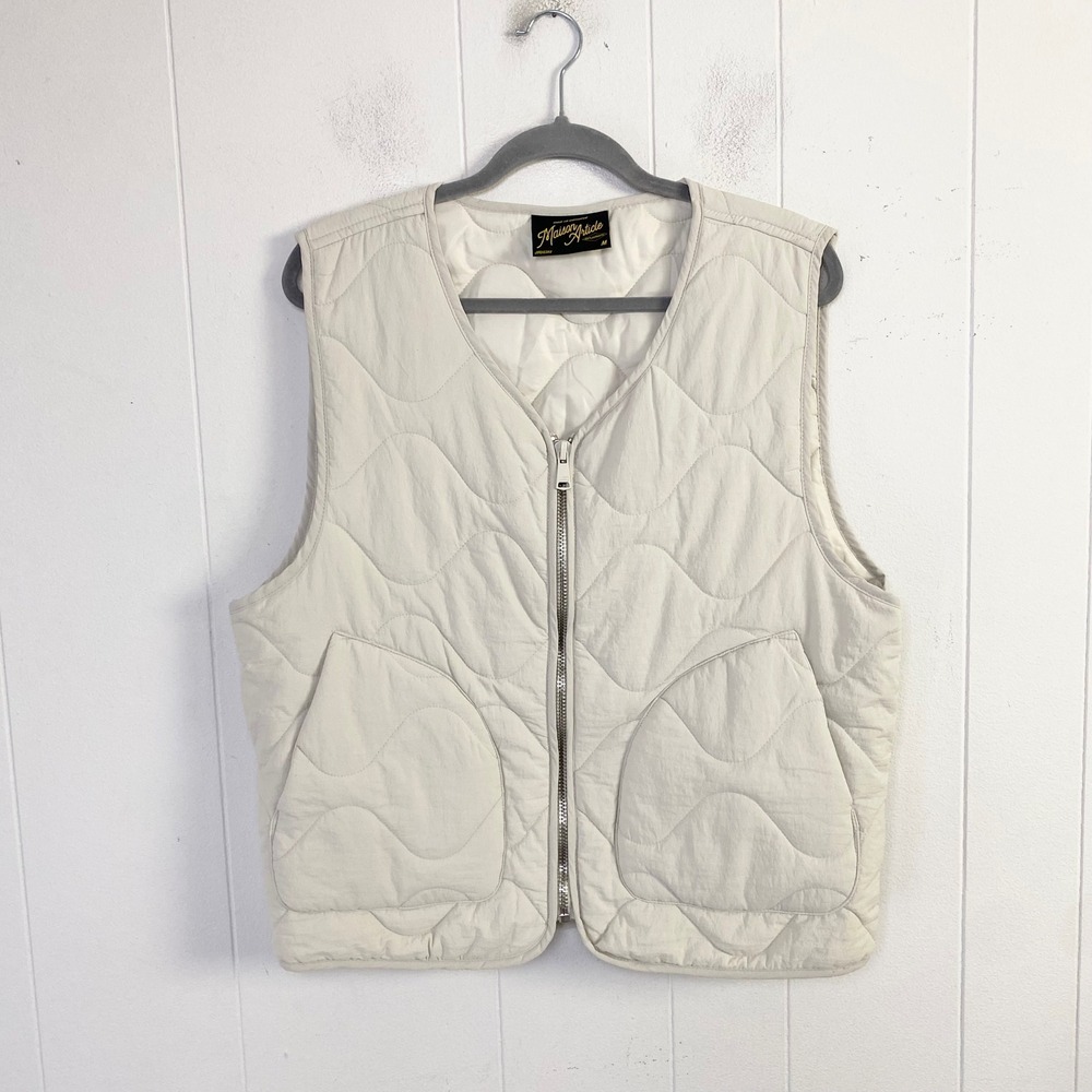 Maison Article Quilted Zip Front Vest Cream Men's Size Medium
